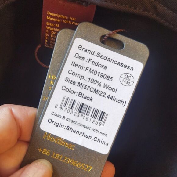 Black Wool Flat Brim Fedora Hat - Picture 4 of 4